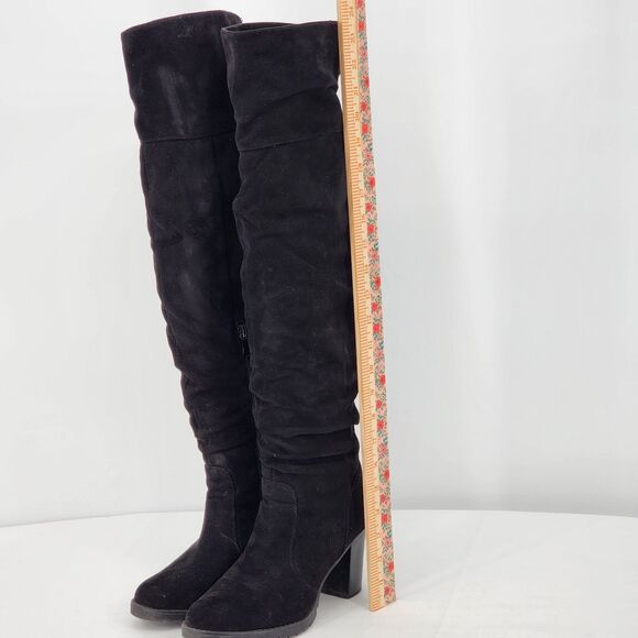 Faux Suede Black Over The Knee Heeled Boots Size 39 EU - Picture 9 of 9